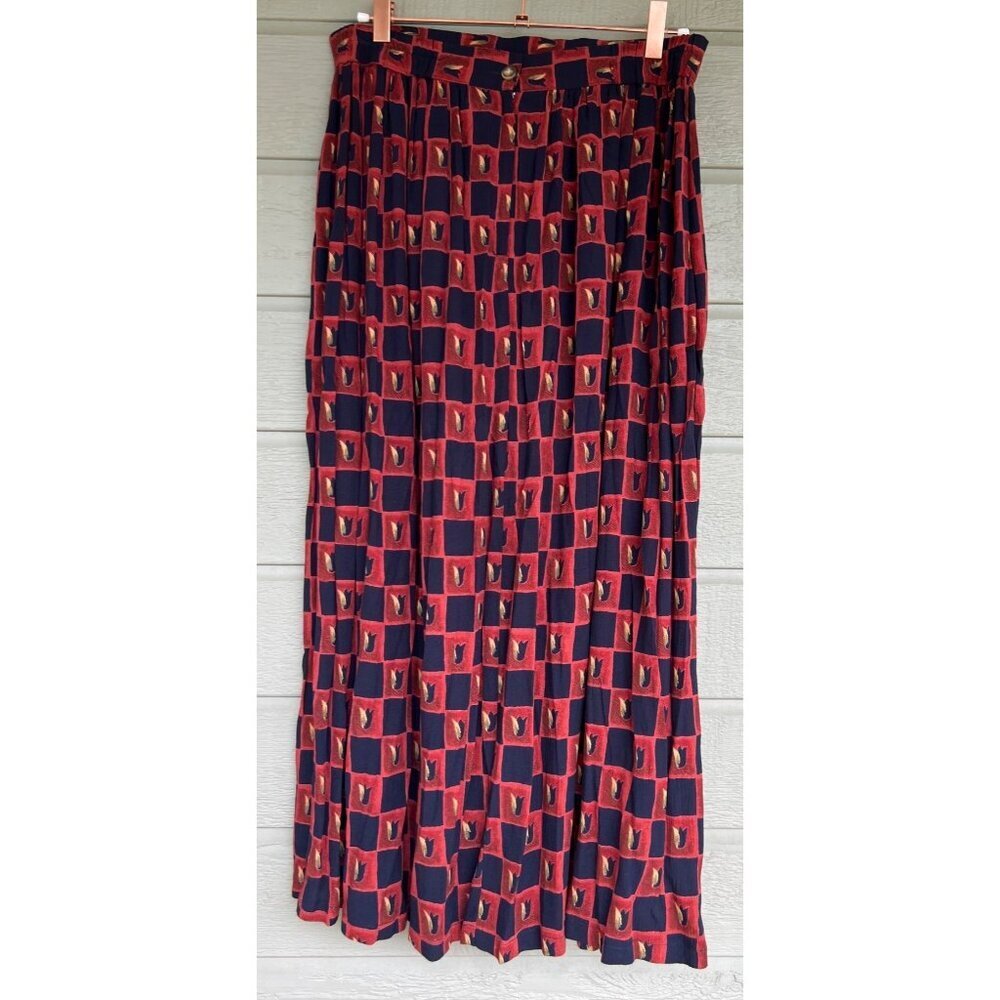 Vintage FStop Womens Maxi Skirt Checkered Floral Skirt Dark Academia Size 12 - Picture 2 of 5